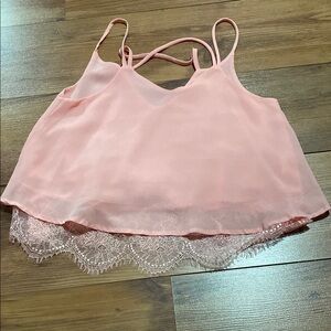 Elegant Pink Lace Trim Women's Top